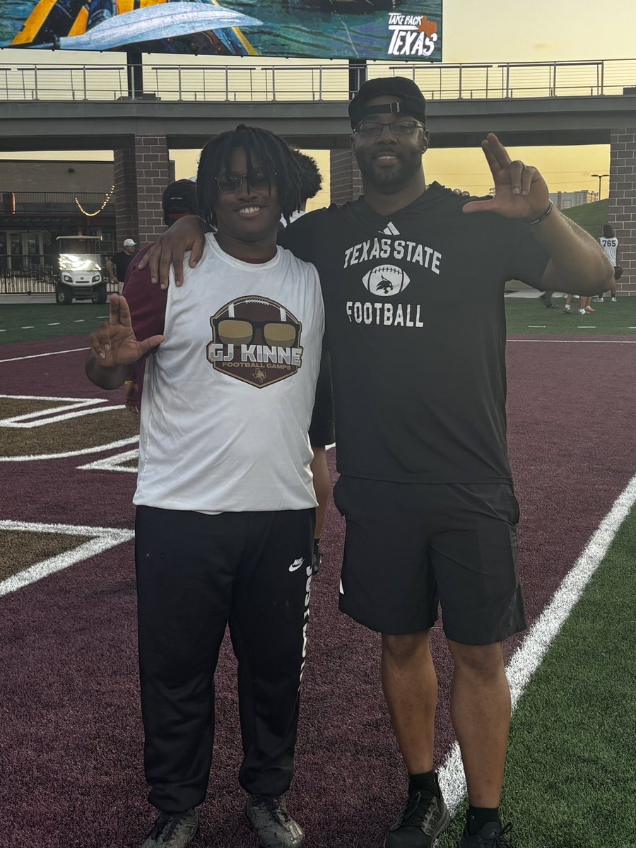 25Yarbro's tweet photo. I had a great time competing and showing off my skills at @TXSTATEFOOTBALL camp @CoachMikeOG @Marshall_Reggie @GJKinne @LBJSports @CoachN_Sanchez https://t.co/En8GxYPHPk