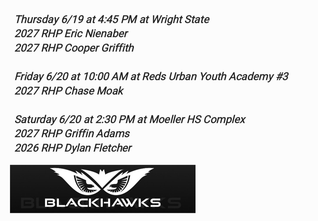 Probable pitchers for this weekend's WWBA Ohio Valley Championship 👇