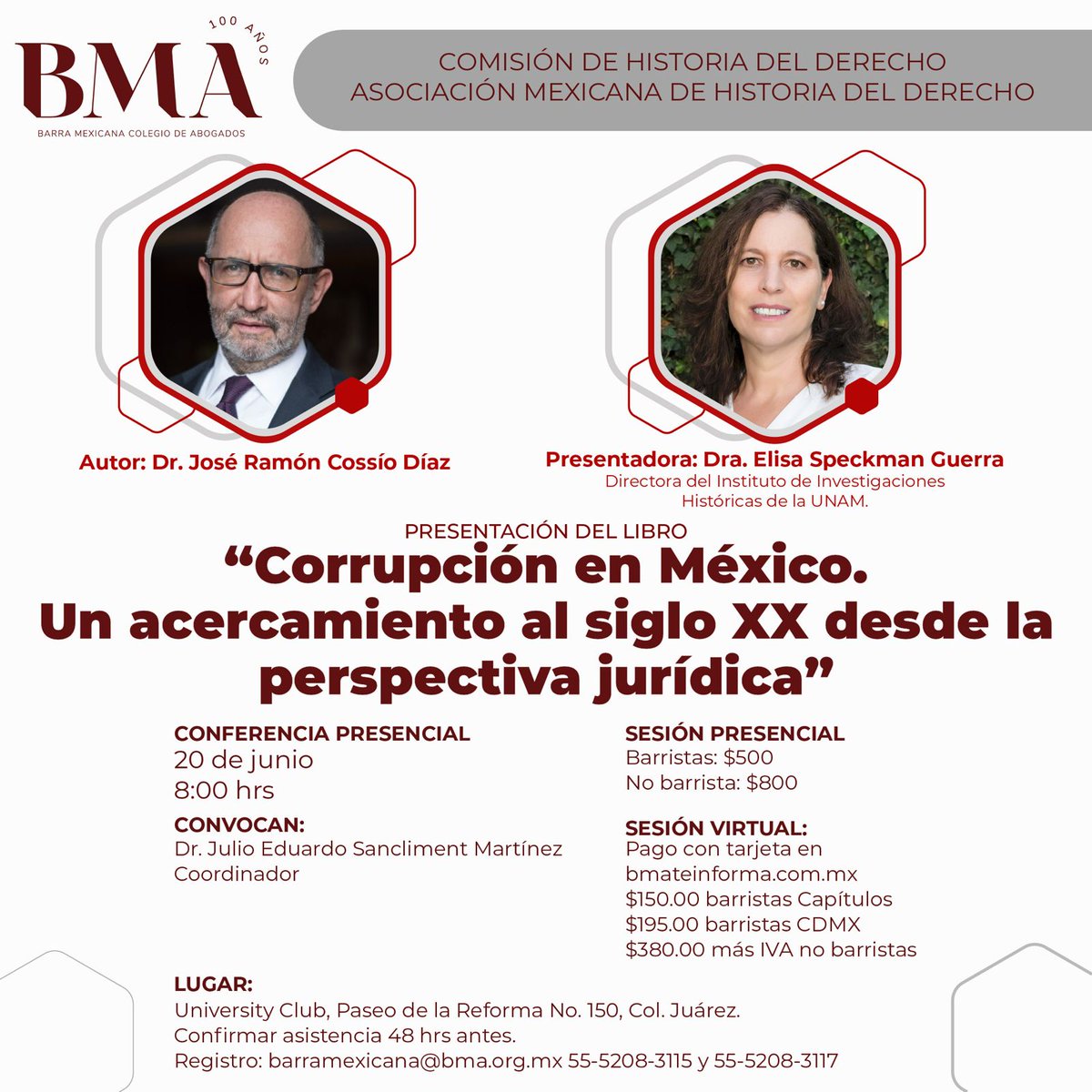 📚 Presentación del libro: Corrupción en México. Un acercamiento al siglo XX desde la perspectiva jurídica
El Dr. José Ramón Cossío <a href="/JRCossio/">José Ramón Cossío D.</a>  y la Dra. Elisa Speckman dialogan sobre la historia jurídica de la corrupción en nuestro país.

📅 20 de junio | 🕗 8:00 h
📍 University