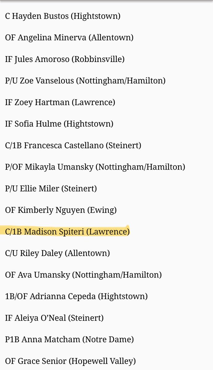 Madison Spiteri 2028 (@madisonspiteri) on Twitter photo I want to thank my teammates and coaches for a great high school season. This week I found out that not only did I make the <a href="/CarpenterCupSB/">Carpenter Cup Softball</a> team for Mercer County, I also made the All CVC third team and the All Area (Bucks County, Mercer County and Burlington County) third team I want to thank my teammates and coaches for a great high school season. This week I found out that not only did I make the <a href="/CarpenterCupSB/">Carpenter Cup Softball</a> team for Mercer County, I also made the All CVC third team and the All Area (Bucks County, Mercer County and Burlington County) third team