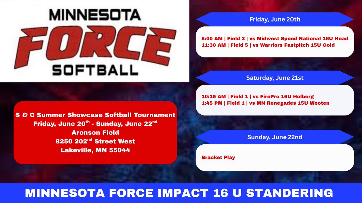 Looking forward to playing in state this weekend in the S&amp;C Summer Showcase. Here is a look at my schedule: