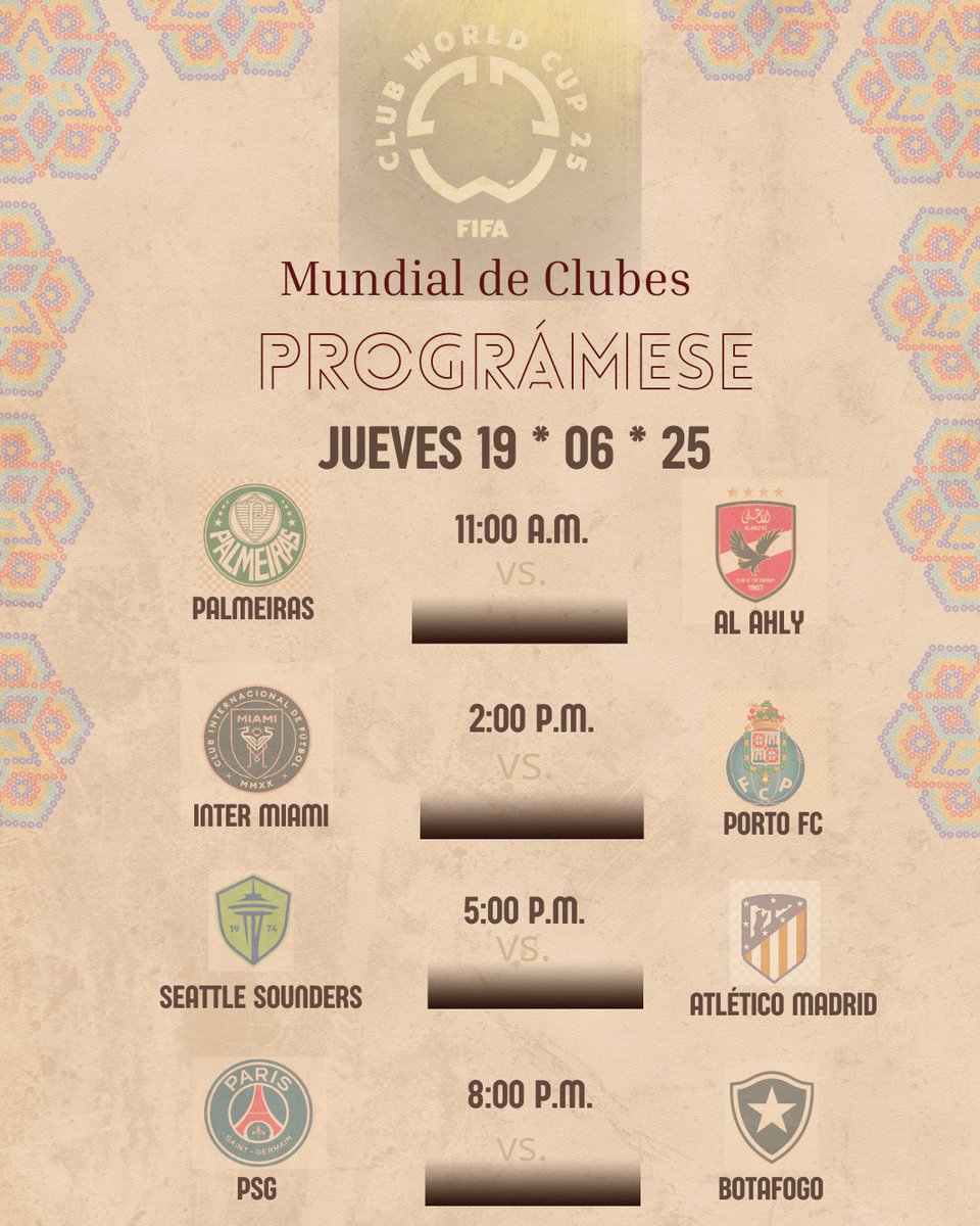 #MundialDeClubes Comienza la segunda jornada de la Fase de Grupos. Chequea la programación para este jueves.