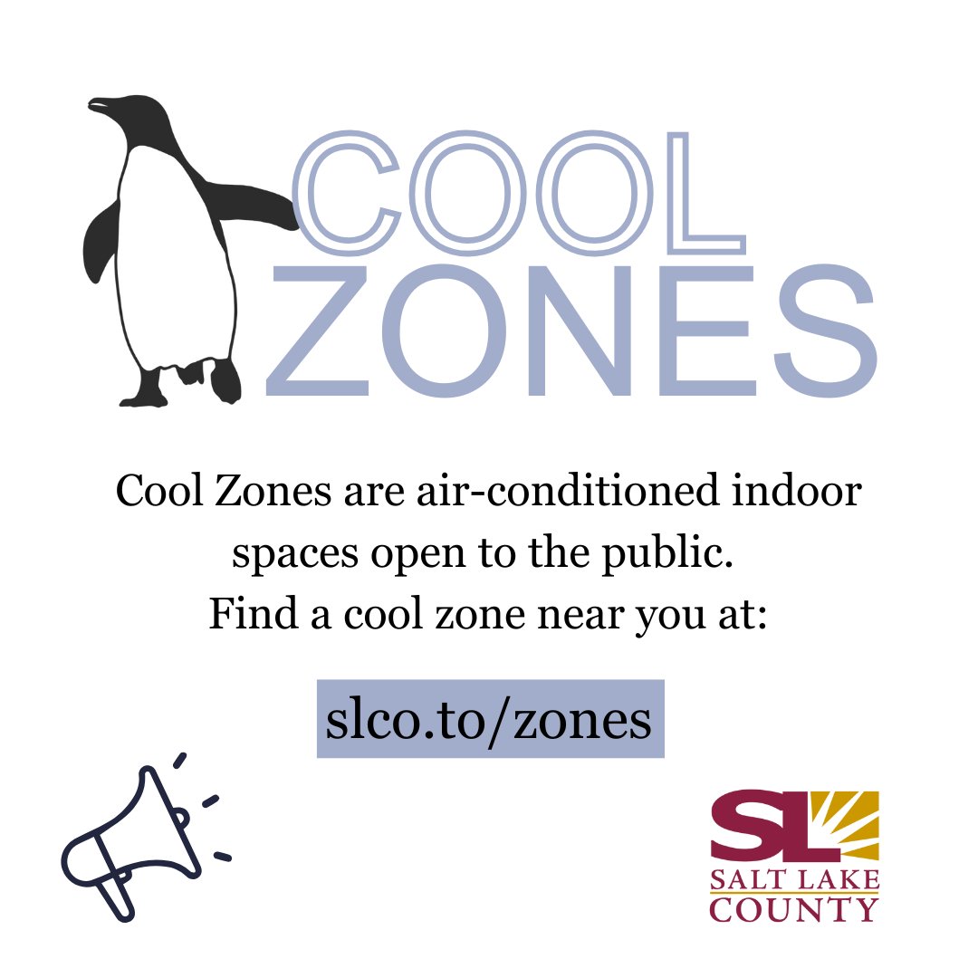 Extreme heat is here, and there are Cool Zones across Salt Lake County to help. Cool Zones are air-conditioned public spaces where anyone can cool off for free. Cool Zones are free and open to the public during regular business hours; holiday closures apply.