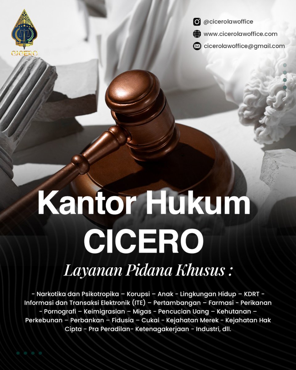 tedjorifai's tweet photo. Layanan Pidana Khusus – Kantor Hukum CICERO

Dari kasus narkotika, korupsi, hingga kejahatan siber dan kekayaan intelektual. Kami akan mendampingi dan membela Anda dalam perkara pidana khusus. https://t.co/arVoQJEoYl