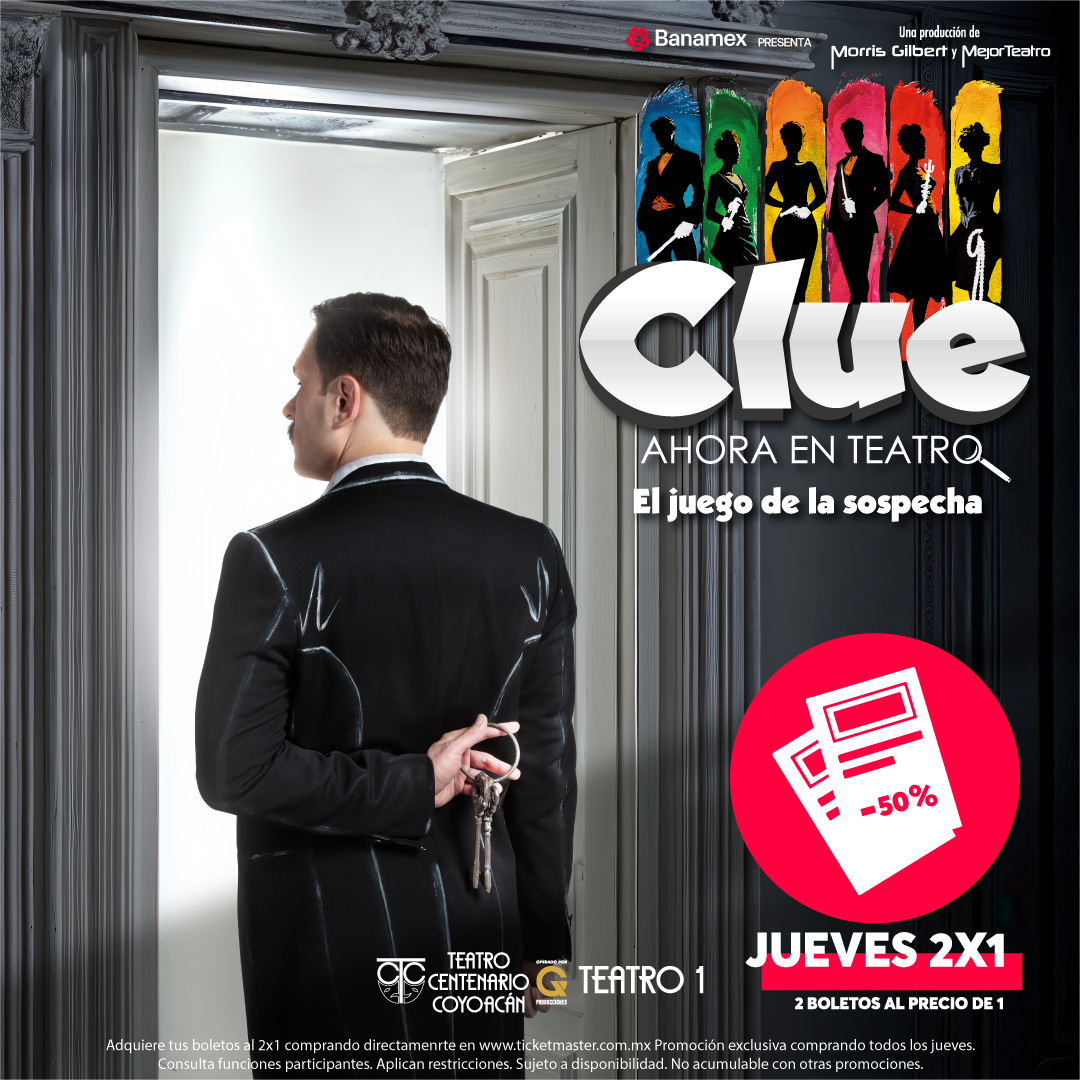 ✨Aprovecha este 2x1 y no te pierdas de #CLUE, el juego de la sospecha✨

📅 20 de jun. | ⏰ 7 y 9 pm
📅 21 de jun. | ⏰ 6 y 8 pm
📅 22 de jun. | ⏰ 1:30 y 5:30 pm
🎟️ bit.ly/CLUEJueves2x1