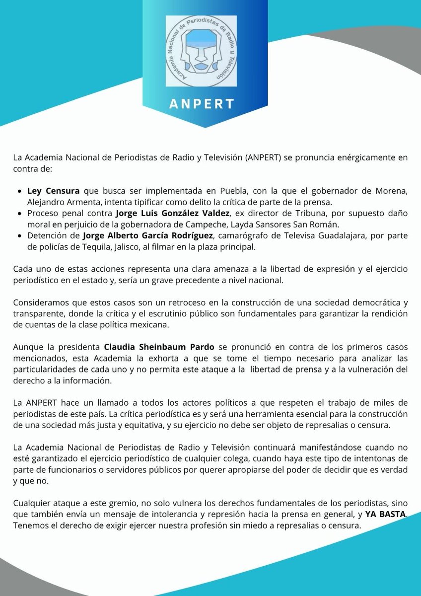 juthsha's tweet photo. 📍#IMPORTANTE
Los ataques contra el gremio periodístico en México continúan, paradójicamente provienen de gobiernos y políticos que pregonan ser "humanistas" y "respetar las diferencias de pensamiento y la libertad de expresión", por lo que la #ANPERT manifiesta su rechazo. https://t.co/i4FPGwhLJ4