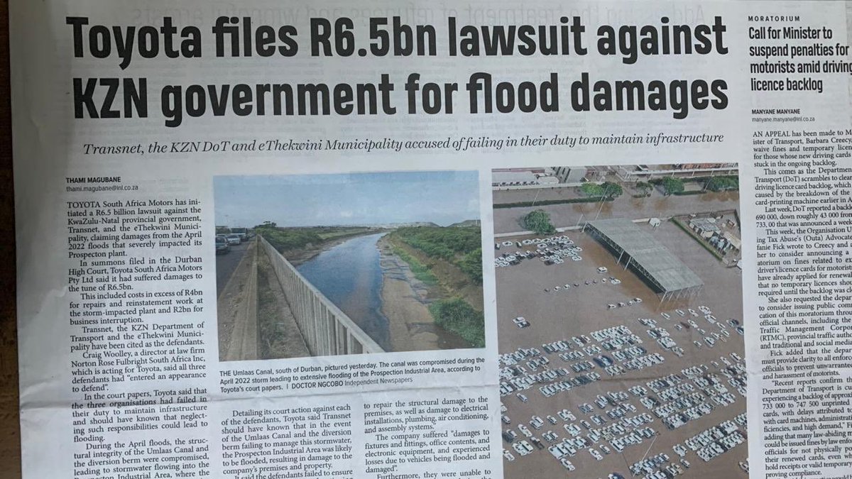 This promises to be a crucial legal test for the SA authorities.
It’s all about management and maintenance of state infrastructure, or the crass lack of it !