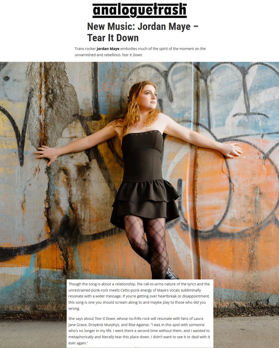 .@analoguetrash features new Jordan Maye single "Tear it Down" (produced by Eric Breiner of Peach Music), writing: "Maye embodies much of the spirit of the moment on the unvarnished and rebellious 'Tear It Down' ... one you should scream along to."

analoguetrash.com/blog/jordan-ma…