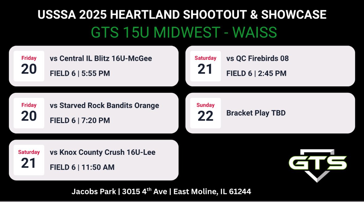 This weekends tournament schedule. Come and watch if you can or follow along on GameChanger. #1 <a href="/UWP_Softball/">Parkside Softball</a> <a href="/UWWAthletics/">Warhawk Athletics</a> <a href="/GTSBBSB/">GTS</a> <a href="/sjwaiss02/">Stephanie Waiss</a> <a href="/ScoutUrecruit/">ScoutU college recruiting</a> <a href="/FastpitchAthRec/">Fastpitch Athlete Recruits</a>