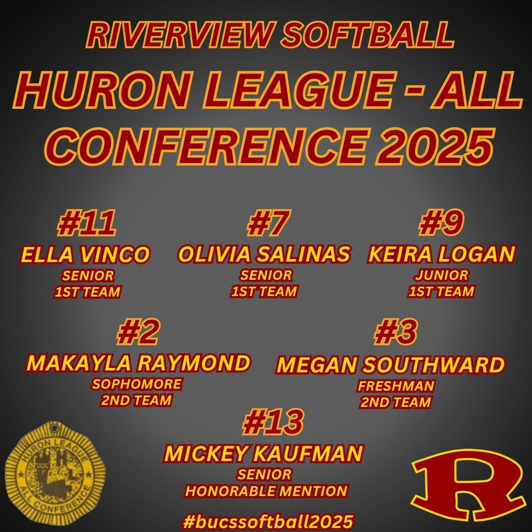 Riverview Softball (@rivbucssoftball) on Twitter photo Huron League All Conference Team
Congratulations!!!
<a href="/EllaVinco/">Ella Vinco (2025)</a> <a href="/liv_salinas27/">Olivia Salinas</a> <a href="/KeiraLogan19/">Keira Logan</a> <a href="/mraymond2027/">Makayla Raymond</a> <a href="/msouthward2010/">Megan Southward 2028🥎</a> <a href="/mkaufman2025/">Micaela</a> Huron League All Conference Team
Congratulations!!!
<a href="/EllaVinco/">Ella Vinco (2025)</a> <a href="/liv_salinas27/">Olivia Salinas</a> <a href="/KeiraLogan19/">Keira Logan</a> <a href="/mraymond2027/">Makayla Raymond</a> <a href="/msouthward2010/">Megan Southward 2028🥎</a> <a href="/mkaufman2025/">Micaela</a>