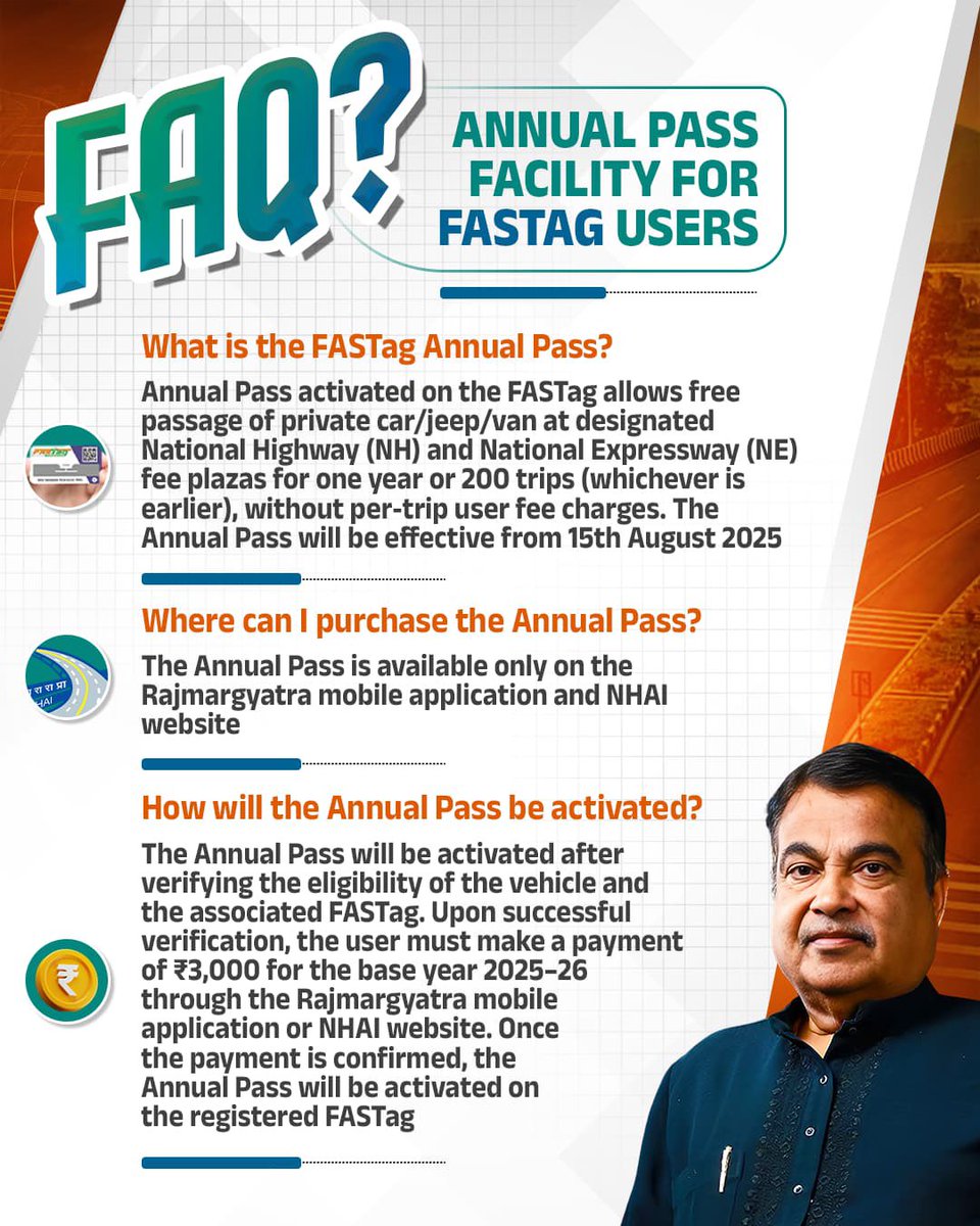 OfficeOfNG's tweet photo. 🛣️ FASTag Annual Pass Scheme - FAQS

#FASTagBasedAnnualPass #FAQS #PragatiKaHighway #FASTagUpdate #FASTag https://t.co/C5cKdSpUTa