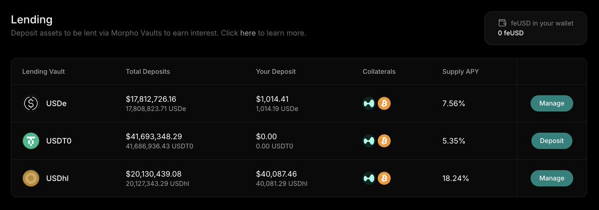 0xBroze's tweet photo. 18.24% supply APY for USDhl on @felixprotocol Vanilla now
Closing in on 20m USDhl on Hyperliquid. The HYPE rewards shall flow
June 24 https://t.co/aMFvqmg3ml