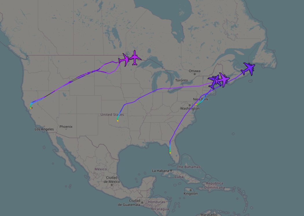 Another group of USAF assets headed over the Atlantic towards Europe and the Middle East tonight. 

3x C-17 transports from Dover, Tinker, and Macdill AFBs
2x KC-46 tankers from Travis AFB