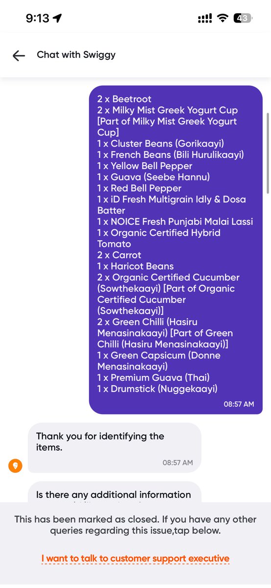 MayurRawte's tweet photo. @SwiggyCares I placed an order for 17 items but received only 6. I contacted the delivery person, but they had no idea how to help. I also called support, and they said the email team would get in touch, but I haven’t received any email so far. I’m unable to reopen the chat. https://t.co/f3TYoF6owY