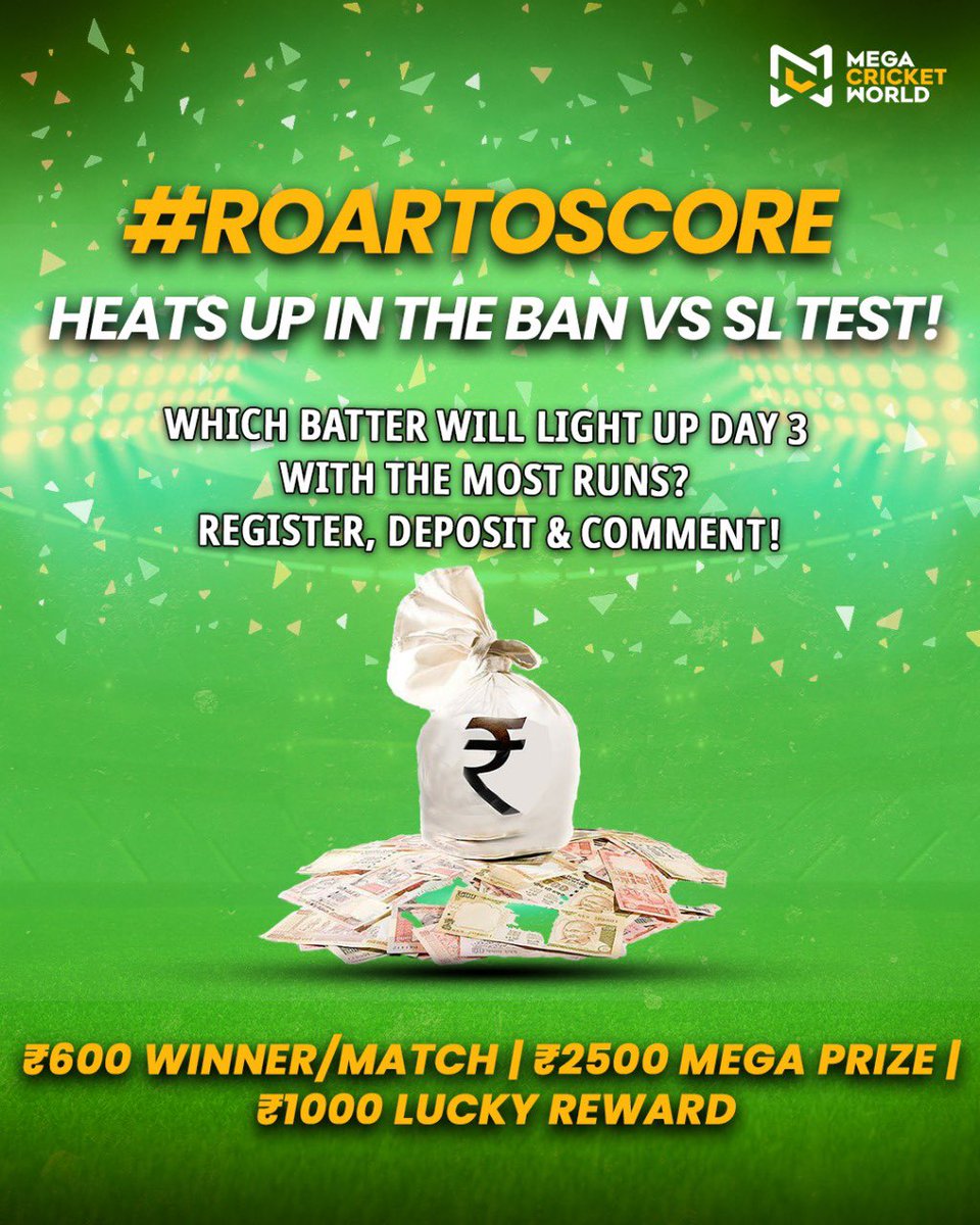 mcworldsocial's tweet photo. #RoarToScore is BACK with a BANG for the epic #SLvBAN Test!
Think you know who’ll DESTROY the batting lineup?
₹600 per match
₹2500 Mega Prize
₹1000 Lucky Draw
🔗 https://t.co/xT3lmd3iVT
#Bangladesh #BangladeshCricket #BCB #CricketSeries #ContestIndia #Contest #Giveaway https://t.co/izTufx64xr