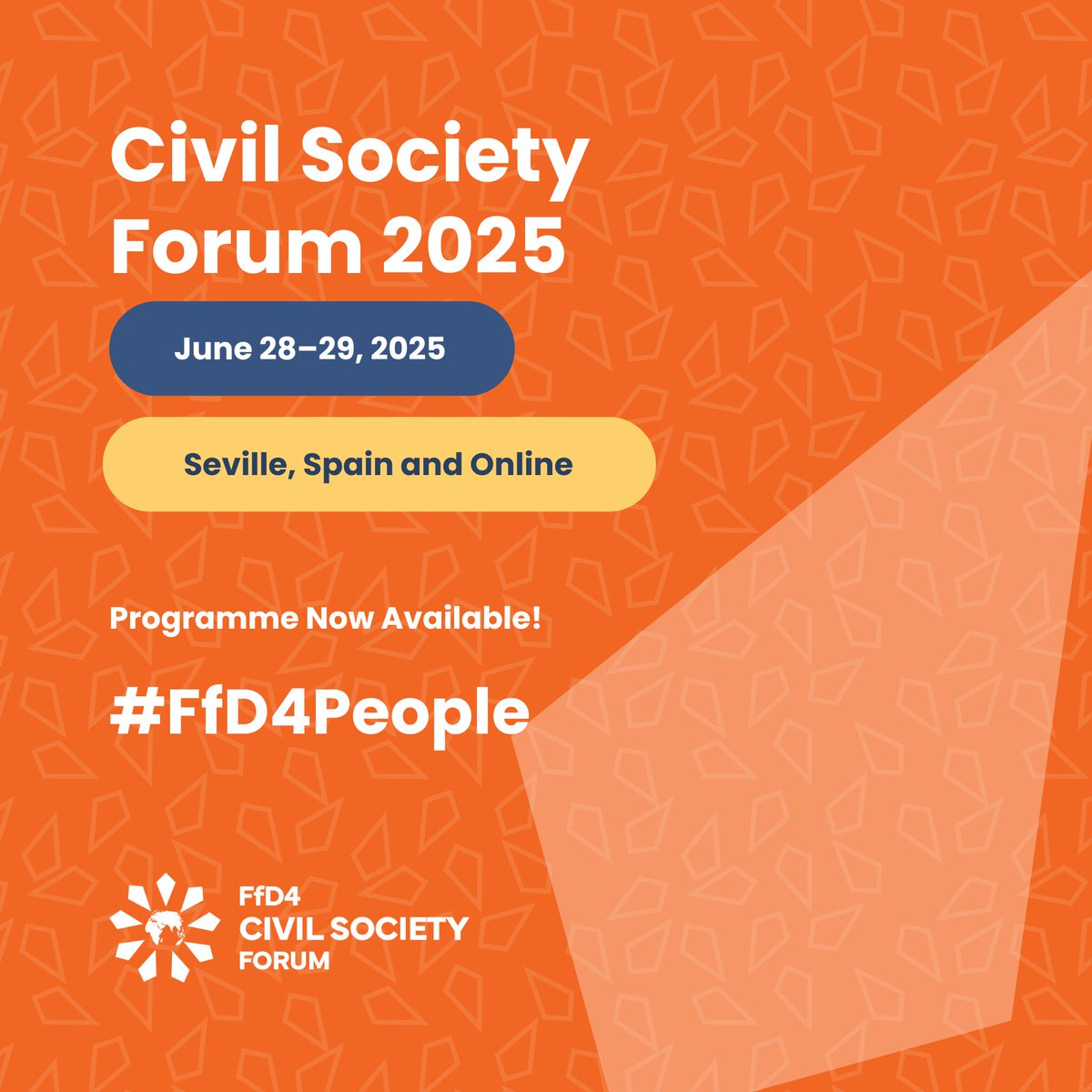 🌍 Announcing the Civil Society Forum 2025!
Civil Society will gather in Seville, Spain, June 28–29, for the official Civil Society Forum ahead of the 4th Financing for Development Conference.

🔗 View the full programme and follow updates: ow.ly/TtAr50Wc45R