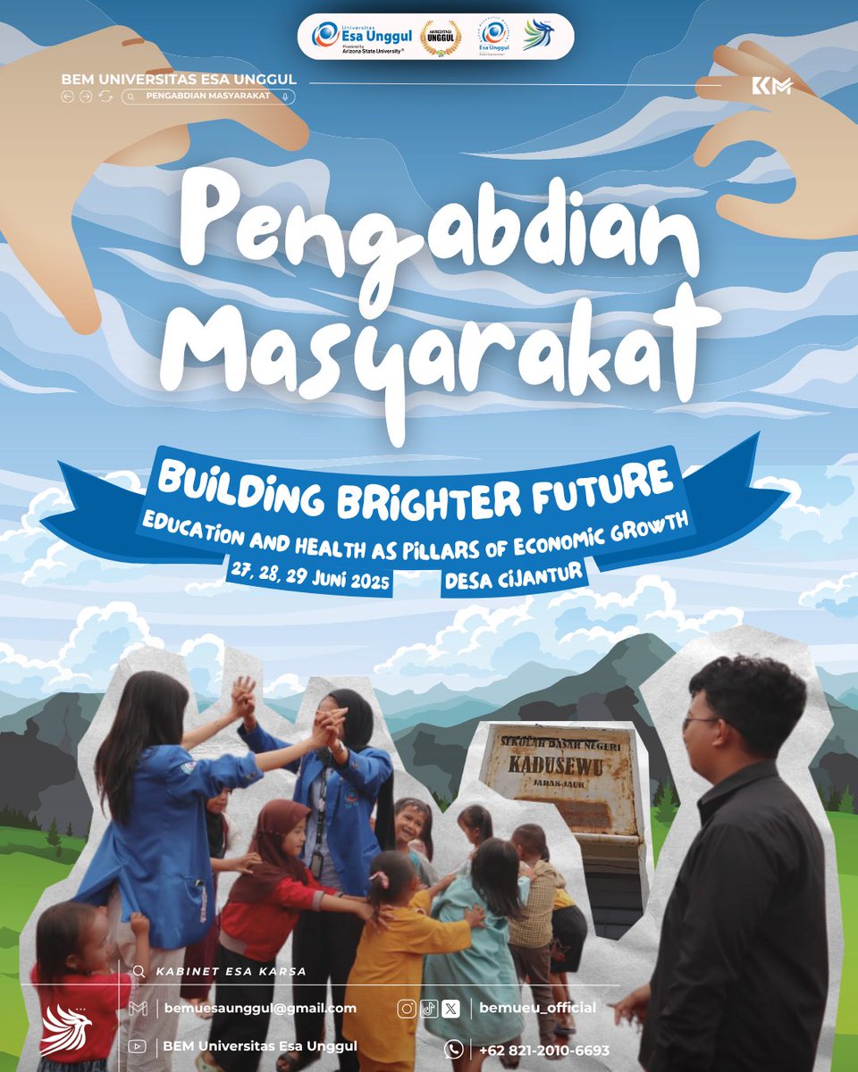 bemueu_official's tweet photo. BEM UEU 2025 gelar Pengmas 2025!
🗓️ 27-29 Juni di Desa Cijantur.
Tema: "Building Brighter Future: Education and Health as Pillars of Economic Growth".
Yuk, ikut atau donasi buku &amp; sampah daur ulang (plastik/kertas bersih)! Kirim ke UEU.
Jadi agen perubahan! https://t.co/t8a1800lqJ