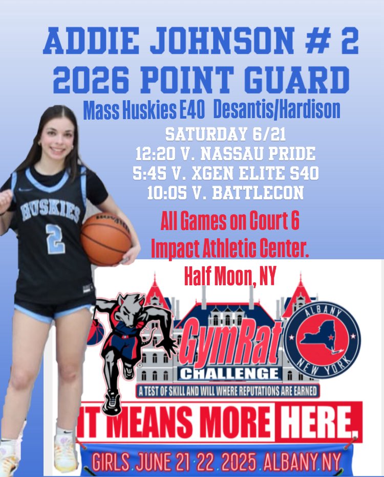 addiej2026's tweet image. Excited to play in NY this weekend @GymRatCHALLENGE with my team! @MAHuskies