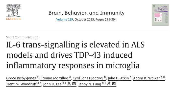 🚨 New publication alert!
Our latest study shows IL-6 trans-signalling drives TDP-43–induced inflammation in MND across both central and peripheral immune cells.
💡 Highlights a promising therapeutic target
Read: doi.org/10.1016/j.bbi.…
#MND #ALS <a href="/UQMedicine/">UQ Medicine</a> <a href="/FightMND/">FightMND</a>