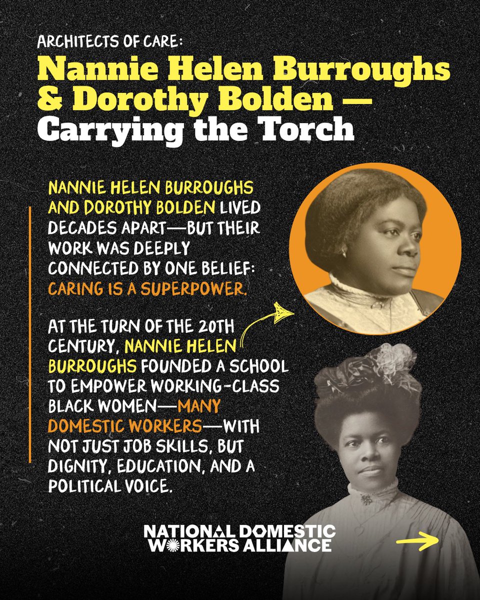domesticworkers's tweet image. Juneteenth marks a delayed promise of freedom—and Black care workers have continued the fight.
From Dorothy Bolden to NDWA's We Dream in Black, Black women have always turned care into power.
Uplift their stories, support their leadership, and fight for protective policies.🧡💜