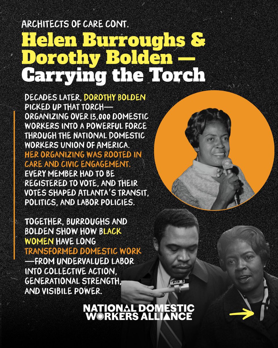 domesticworkers's tweet image. Juneteenth marks a delayed promise of freedom—and Black care workers have continued the fight.
From Dorothy Bolden to NDWA's We Dream in Black, Black women have always turned care into power.
Uplift their stories, support their leadership, and fight for protective policies.🧡💜
