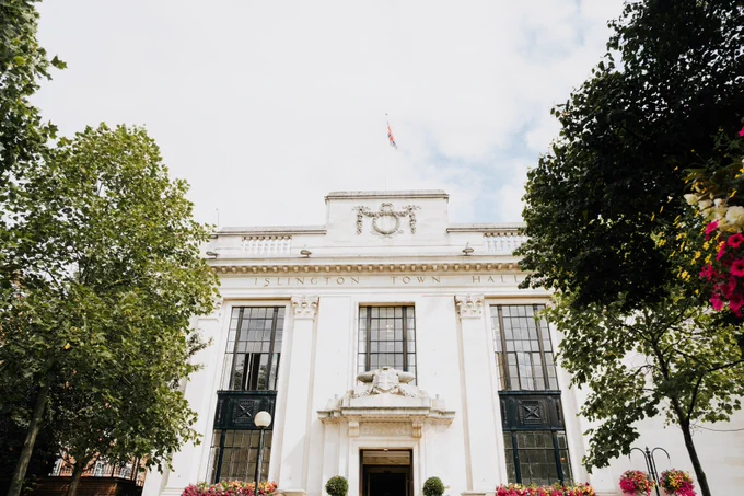 A stock image of the exterior of Islington Town Hall