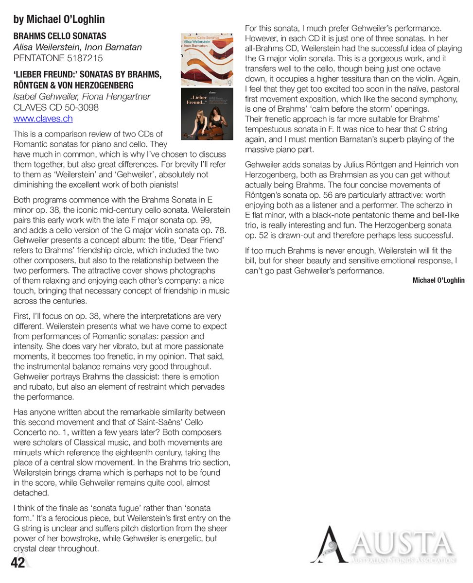 #Review Lieber Freund by Isabel Gehweiler &amp; Fiona Hengartner

#clavesrecords #LieberFreund #Gehweiler #Hengartner #classicalmusic #Brahms #Rare #NewAlbum #critique