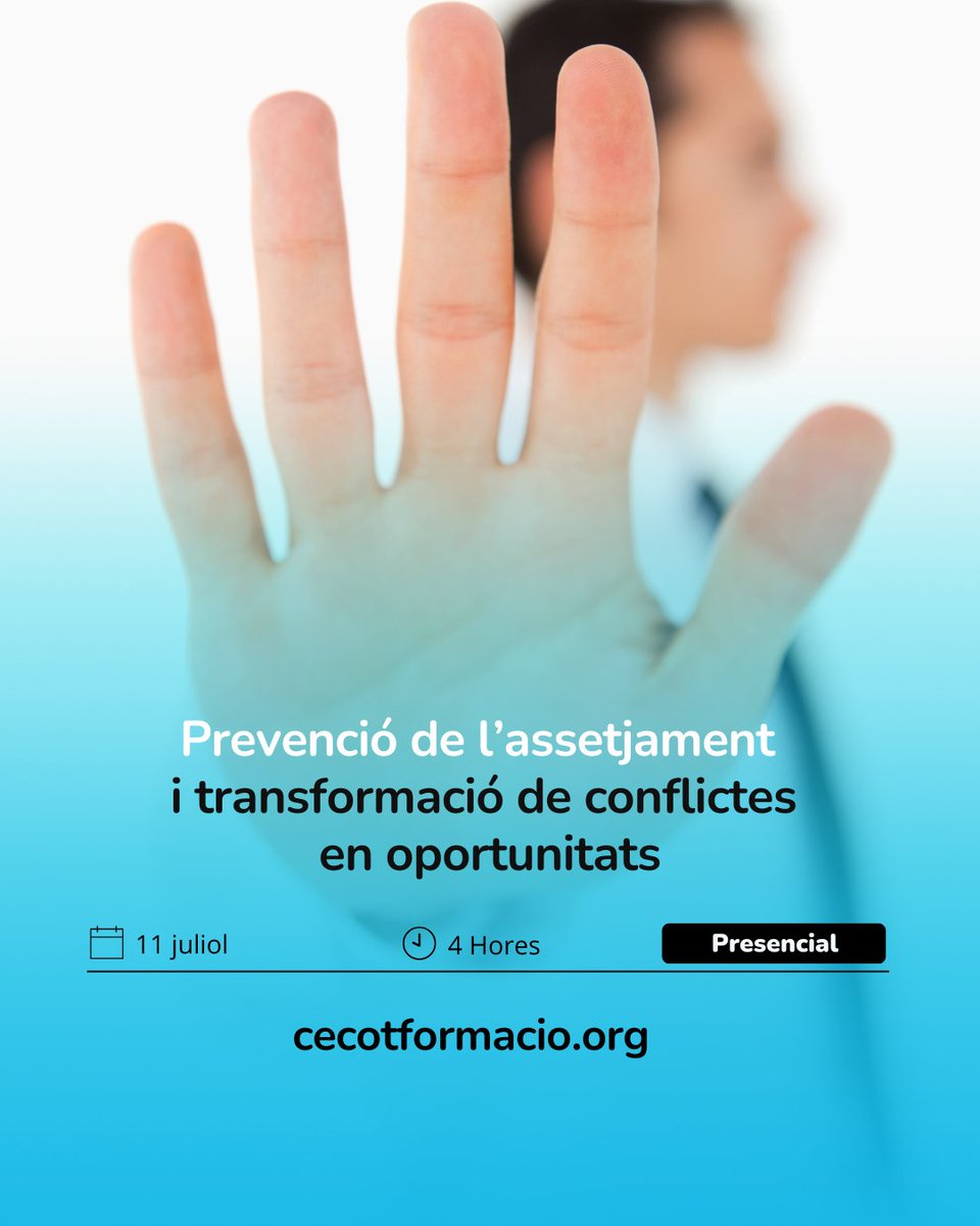 Cecot Formació (@cecotformacio) on Twitter photo 🛑 Assetjament o conflicte?
Saber distingir-los pot canviar-ho tot.
✨ Converteix els conflictes en oportunitats de creixement.
🗓️ 11/07/2025
▶️ f.mtr.cool/pczzmjrlky
#Formació #AssetjamentLaboral #GestióDeConflictes #LideratgeEmocional #Mediació #Igualtat #BenestarLaboral 🛑 Assetjament o conflicte?
Saber distingir-los pot canviar-ho tot.
✨ Converteix els conflictes en oportunitats de creixement.
🗓️ 11/07/2025
▶️ f.mtr.cool/pczzmjrlky
#Formació #AssetjamentLaboral #GestióDeConflictes #LideratgeEmocional #Mediació #Igualtat #BenestarLaboral