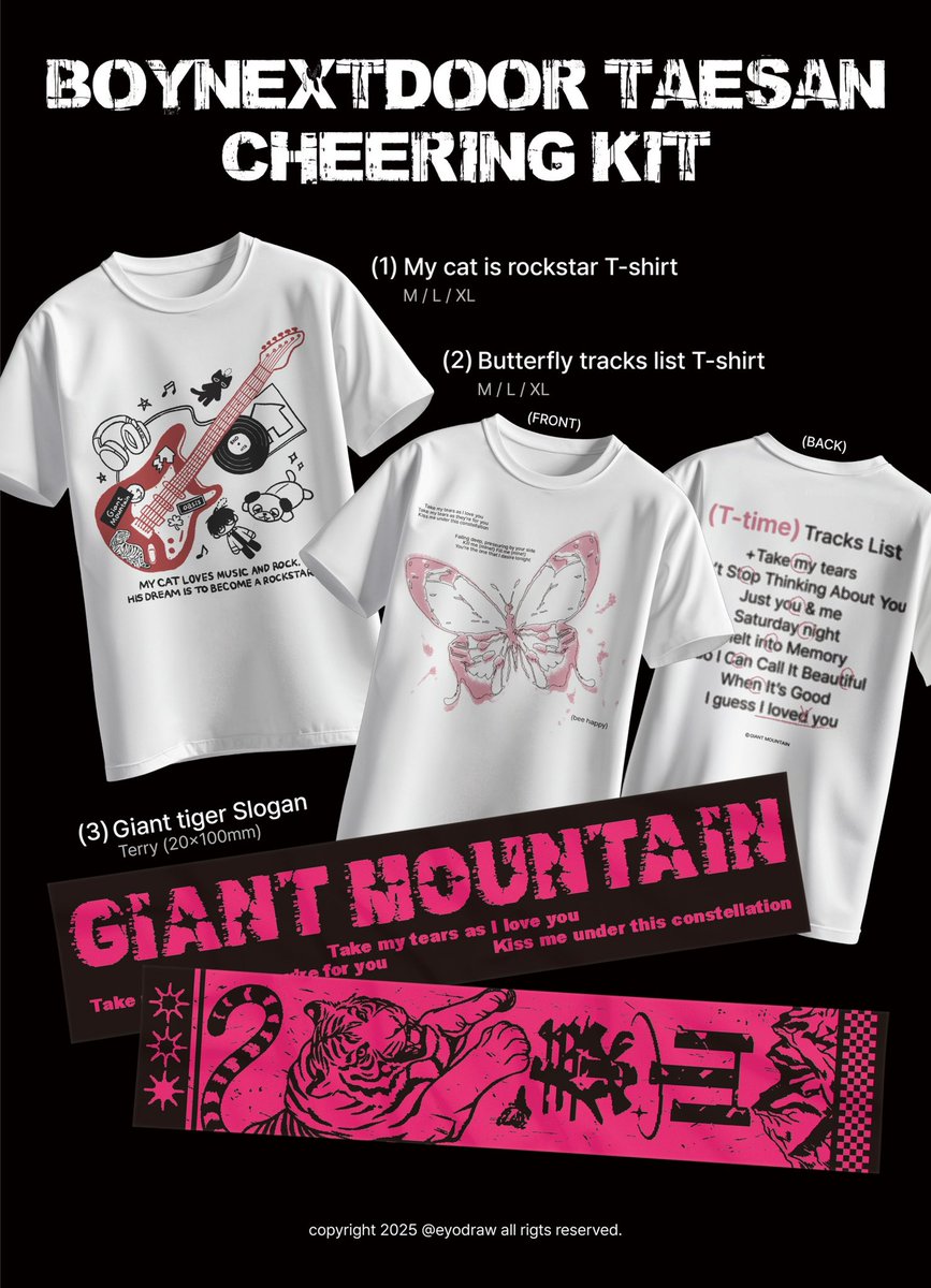 ✶
𝐂𝐇𝐄𝐄𝐑𝐈𝐍𝐆 𝐊𝐈𝐓 𝐟𝐨𝐫 𝐓𝐀𝐄𝐒𝐀𝐍
보이넥스트도어 태산 티셔츠 타올슬로건

6.19 - 6.25 (23:00PM)
witchform.com/deposit_form.p…

G.O → DM

RT 추첨 한 분께 슬로건을 드립니다.