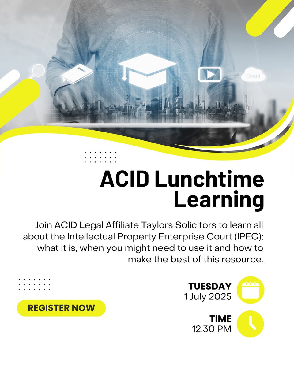 Anti Copying in Design (@acid_tweets) on Twitter photo π’ACID Lunchtime Learning: Understanding IPEC!ποΈ
Curious about the IPEC? Whether you're an independent designer or a growing business, knowing how to protect and enforce your rights is essential with <a href="/taylorslawfirm/">Taylors Solicitors</a>
July 1 - 12:30 PM
Register β‘οΈ tinyurl.com/2te58ynk π’ACID Lunchtime Learning: Understanding IPEC!ποΈ
Curious about the IPEC? Whether you're an independent designer or a growing business, knowing how to protect and enforce your rights is essential with <a href="/taylorslawfirm/">Taylors Solicitors</a>
July 1 - 12:30 PM
Register β‘οΈ tinyurl.com/2te58ynk