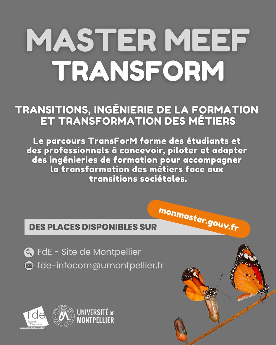 Candidater jusqu'au 23 juin :

🔶 monmaster.gouv.fr/formation/0342…

Plus d'infos : fde.umontpellier.fr