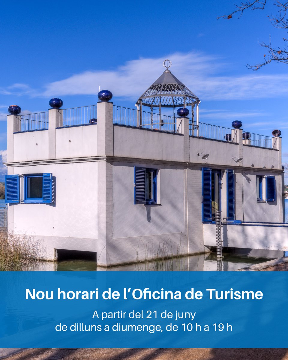 ⏰ NOU HORARI DE L'OFICINA TURISME

A partir d'aquest dissabte, 21 de juny, l'Oficina de Turisme farà l'horari d'estiu, serà de dilluns a diumenge, de 10 h a 19 h