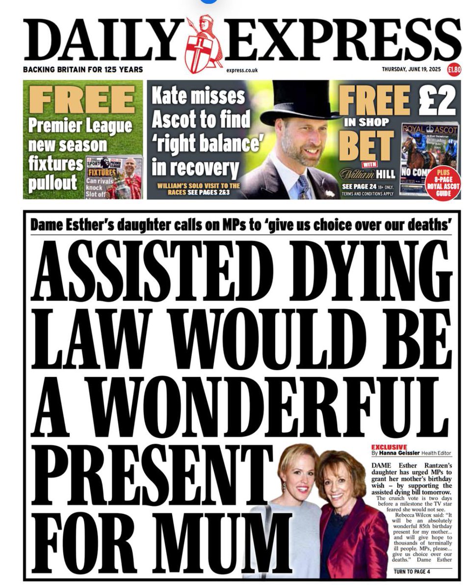 Never thought I'd see a Labour Prime Minister, backed by celebrities and the Express, vote for a bill to end the lives of those who want to die —not because of their terminal illness—but because they are depressed, suicidal, in poverty, failed by the state, or feel a burden.