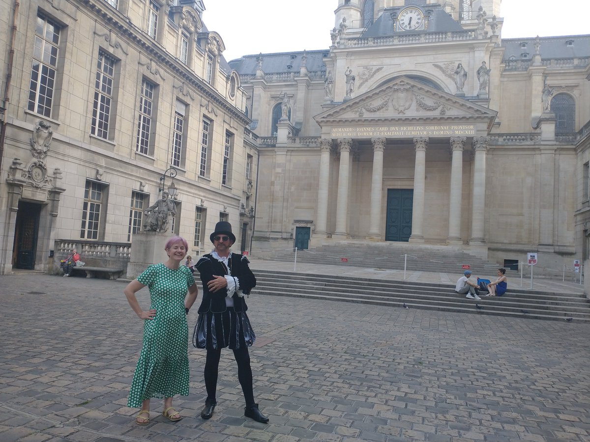 IMEMSDurham's tweet image. Professor @Kathryn__Banks has been in Paris to discuss #InventingFutures with Renaissance texts at the FISIER conference. Panel members included Professor Jeff Persels from @UofSC , who spoke on Kathryn’s IMEMS panel about performing Montaigne in the US.