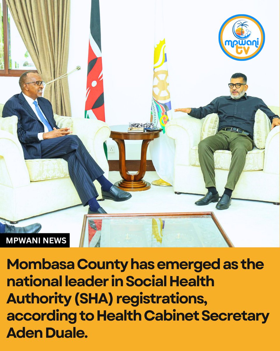 mpwanitv's tweet photo. Mombasa County has emerged as the national leader in Social Health Authority (SHA) registrations, according to Health Cabinet Secretary Aden Duale.

read more https://t.co/0RvUz9W8mA https://t.co/jySGujrSKQ