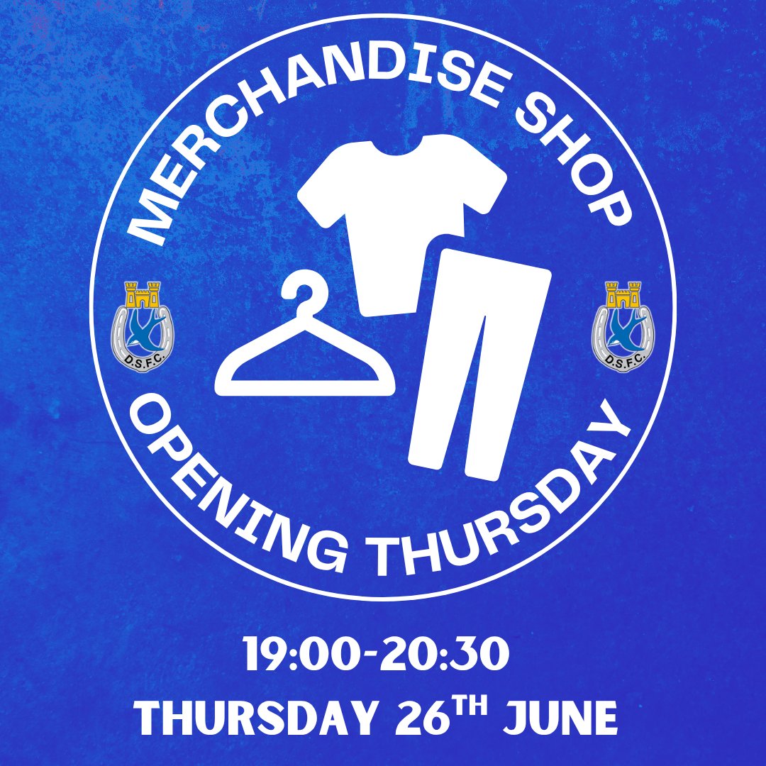 𝗖𝗟𝗨𝗕 𝗦𝗛𝗢𝗣 𝗦𝗔𝗟𝗘
The Club Shop will be open on Thursday 26th June at Stangmore Park. Moving stock before the beginning of the new season. Those who have purchased Club Pin Badges can also collect their order at Stangmore Park on Thursday.