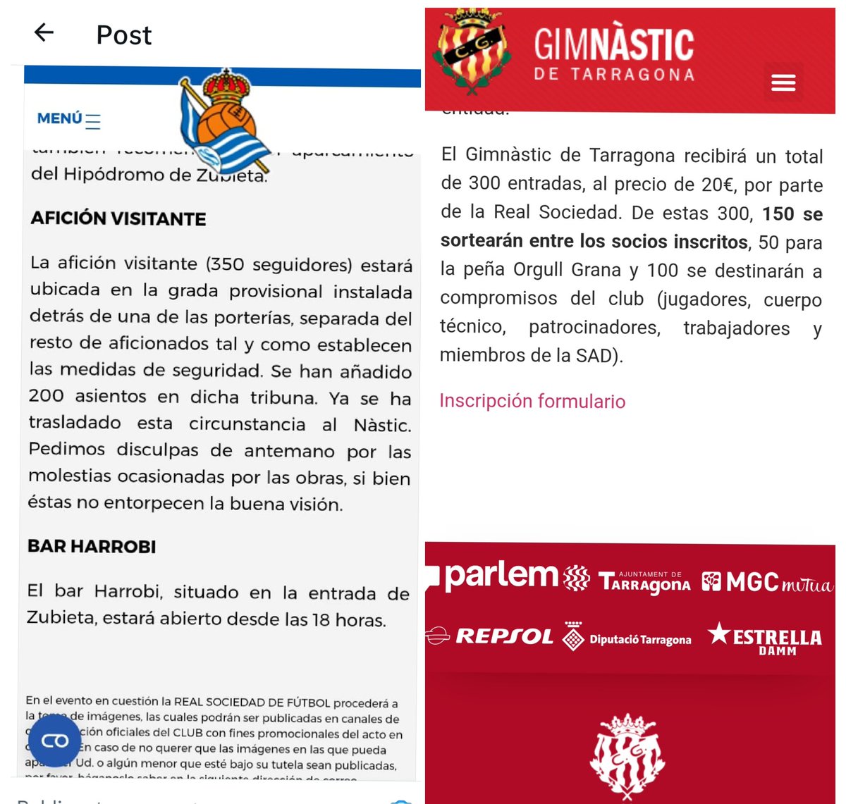 O hay un error en la publicacion de la Real Sociedad o alguien miente...<a href="/RealSociedad/">Real Sociedad Fútbol</a> <a href="/NASTICTARRAGONA/">NÀSTIC DE TARRAGONA</a> #nastic #RealSociedad #primerarfef