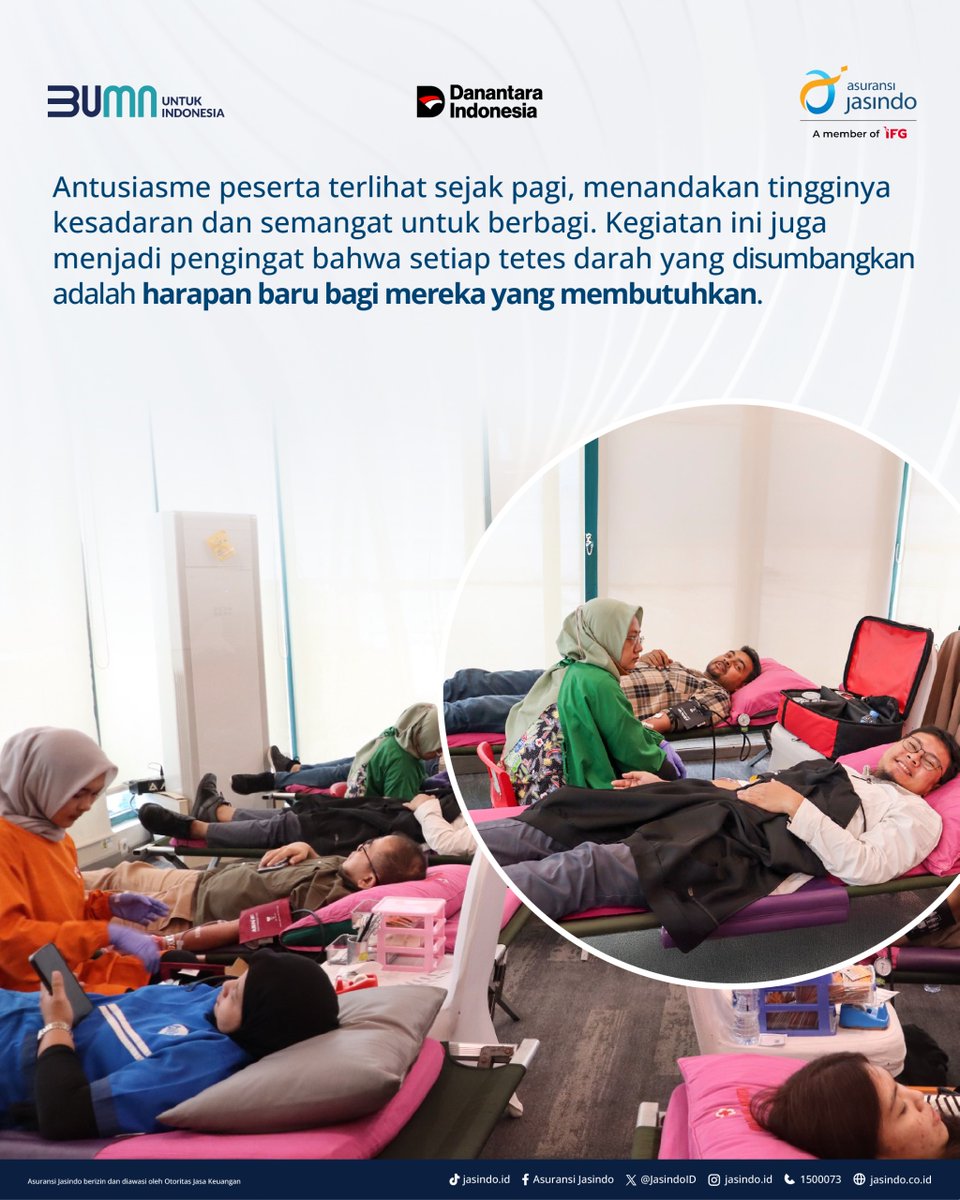 Hai #SobatMindo,
Srikandi Jasindo menggelar aksi donor darah bertajuk “Tembus Batas, Tebar Kehidupan” pada Kamis, 19 Juni 2025, di Graha Jasindo.