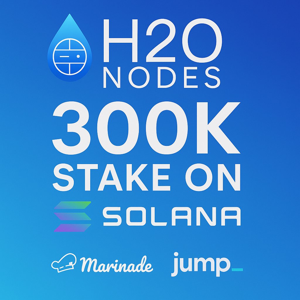 H2oNodes's tweet image. Now supporting 300k ($50M) of staked SOL!

Including:
🤝 @MarinadeFinance new &quot;Select&quot; product 
🤝 @jump_firedancer&apos;s new delegation program 

Upward! 📈