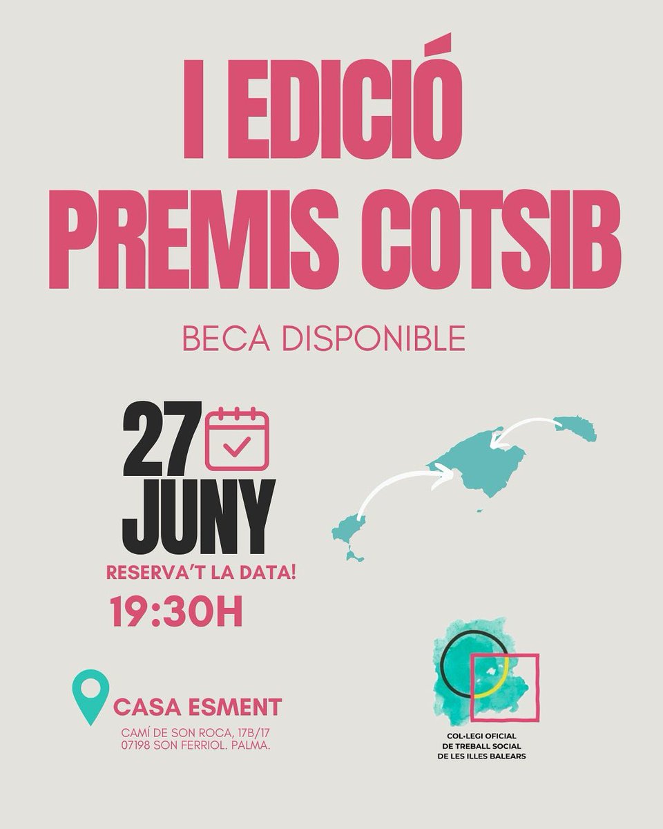 El COTSIB ofereix una ajuda de 100 € als col·legiats i col•legiades de Menorca, Eivissa i Formentera per assistir als I Premis del Treball Social dia 27 de juny, a Palma.

📩 Contacta amb el Col·legi per gestionar-la!

#SomTreballSocial #PremisTreballSocial #COTSIB
