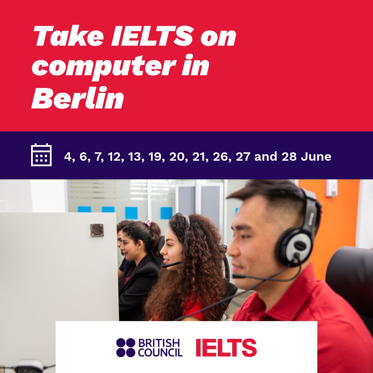 IELTS test sessions are available in Berlin. Book your seat for June  now!  

ow.ly/Gni550W383k

#IELTSGermany #BritishCouncilIELTS