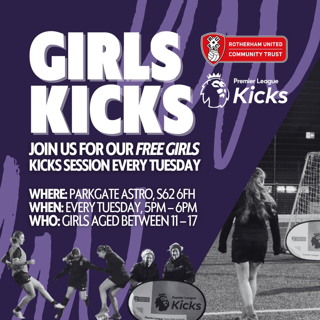 INCLUSION | GIRLS KICKS IS BACK! 🙌

Looking for something fun, active, and totally FREE to do on a Tuesday? Come and join our Premier League Kicks Girls session at Parkgate Astro! 💥

No need to book — just turn up and play! 💪
#PLKicks #PLCommunities