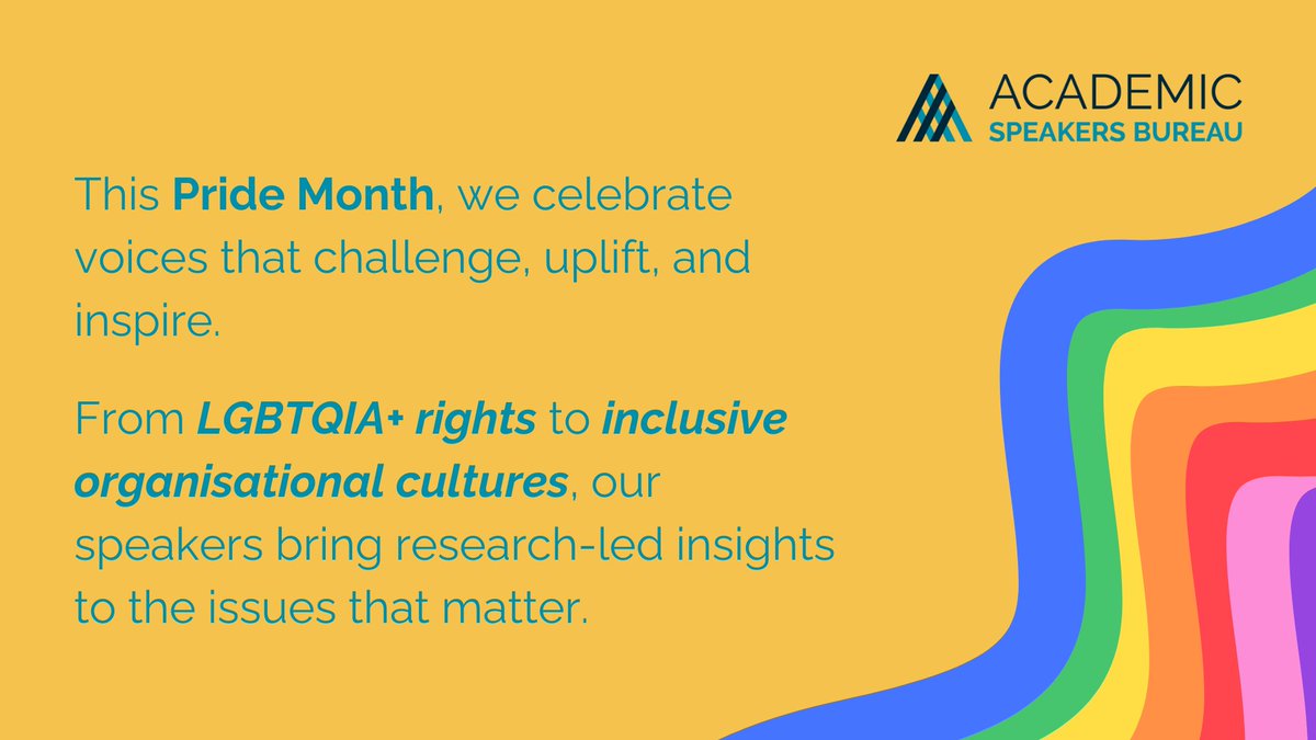 🌈 This #PrideMonth, ASB is celebrating voices that challenge, uplift, and inspire — voices that contribute to more inclusive workplaces, institutions, and communities. 

Find the perfect speaker for your next event or dialogue on #Pride and #DEI at ASB: academicspeakersbureau.com