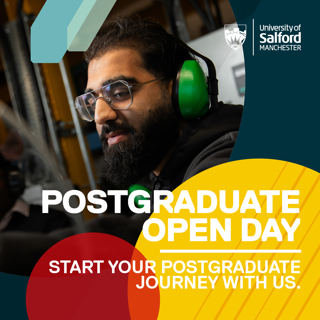 Join us on campus at our Postgraduate Open Day next Wednesday 25th June or online to discover how you can become unstoppable through postgraduate study at Salford.  Find out more about our Open Day ow.ly/HHms50Wc70G and our Discovery Month ow.ly/ail850Wc70F