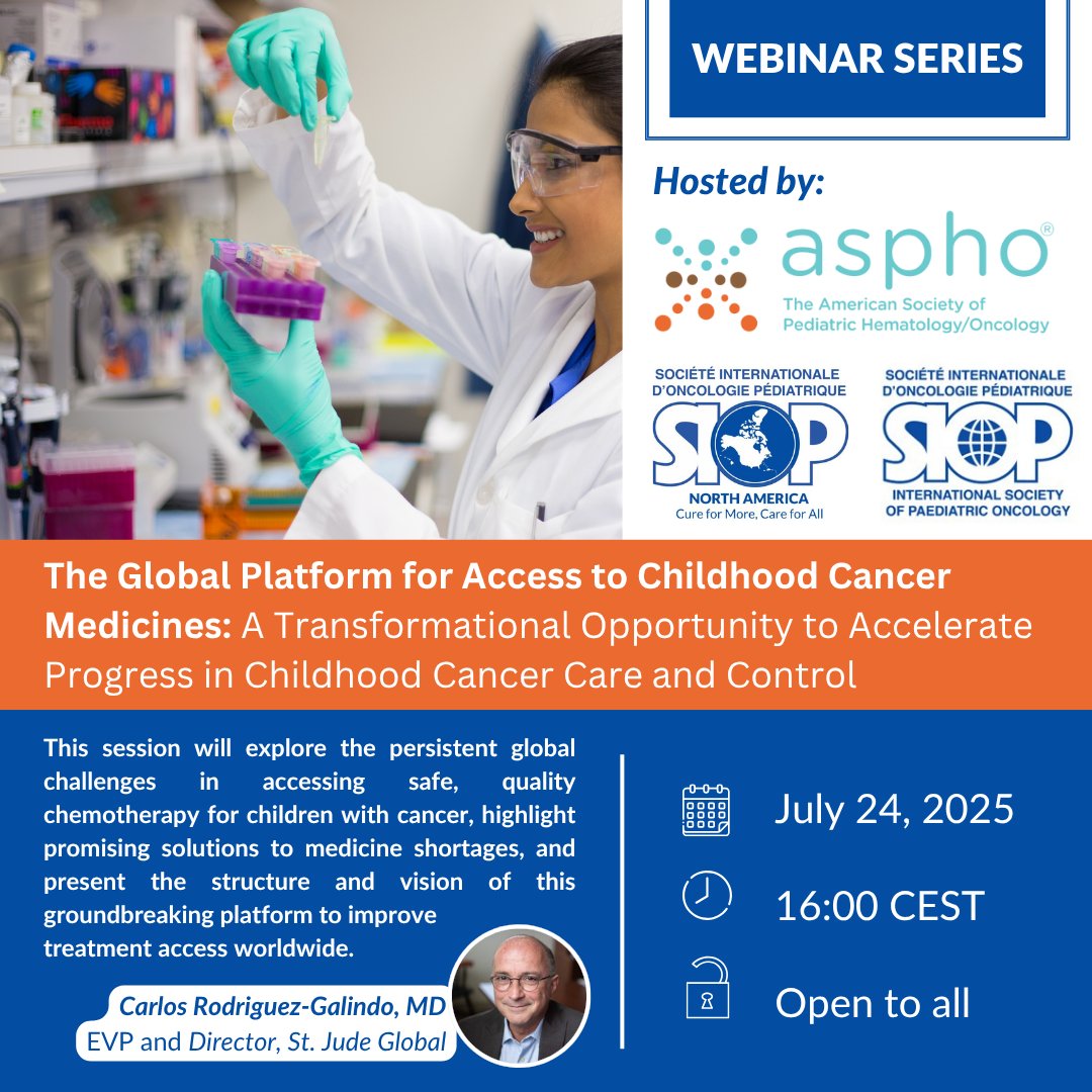 Join us for "The Global Platform for Access to Childhood Cancer Medicines: A Transformational Opportunity to Accelerate Progress in Childhood Cancer Care and Control" hosted by ASPHO and SIOP North America.

📆 July 24, 2025
🕚 16:00 CEST
✍️ loom.ly/WFqwTjc