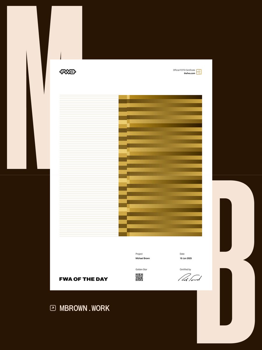 So stoked to announce that my recent project for Michael Brown is <a href="/fwa/">FWA 🏅</a> of the day! 🫶🩷