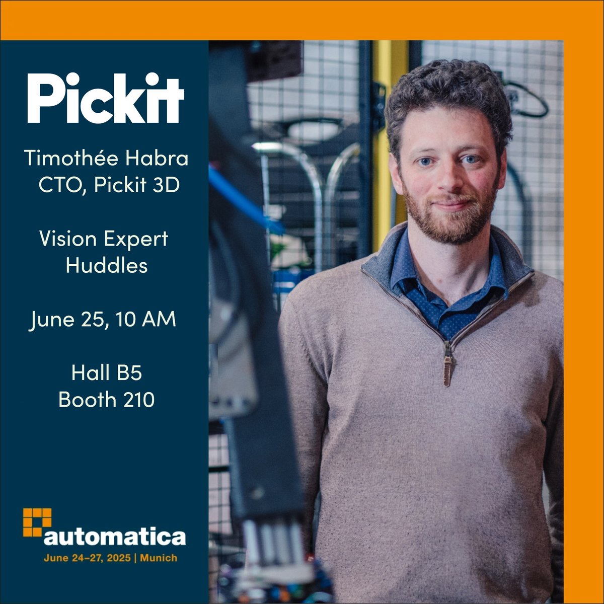pickit3d's tweet photo. Planning your Automatica 2025 schedule? Don't miss this! 🗓️
Catch the expert session of Timothée Habra, our CTO, covering reliable 3D robot vision on Wednesday, June 25, 2025, at 10 AM in Hall B5, Booth 210. 👀
#Automatica2025 #Robotics #3DRobotVision #Automation #VisionExpert https://t.co/sFLcWYDDp3
