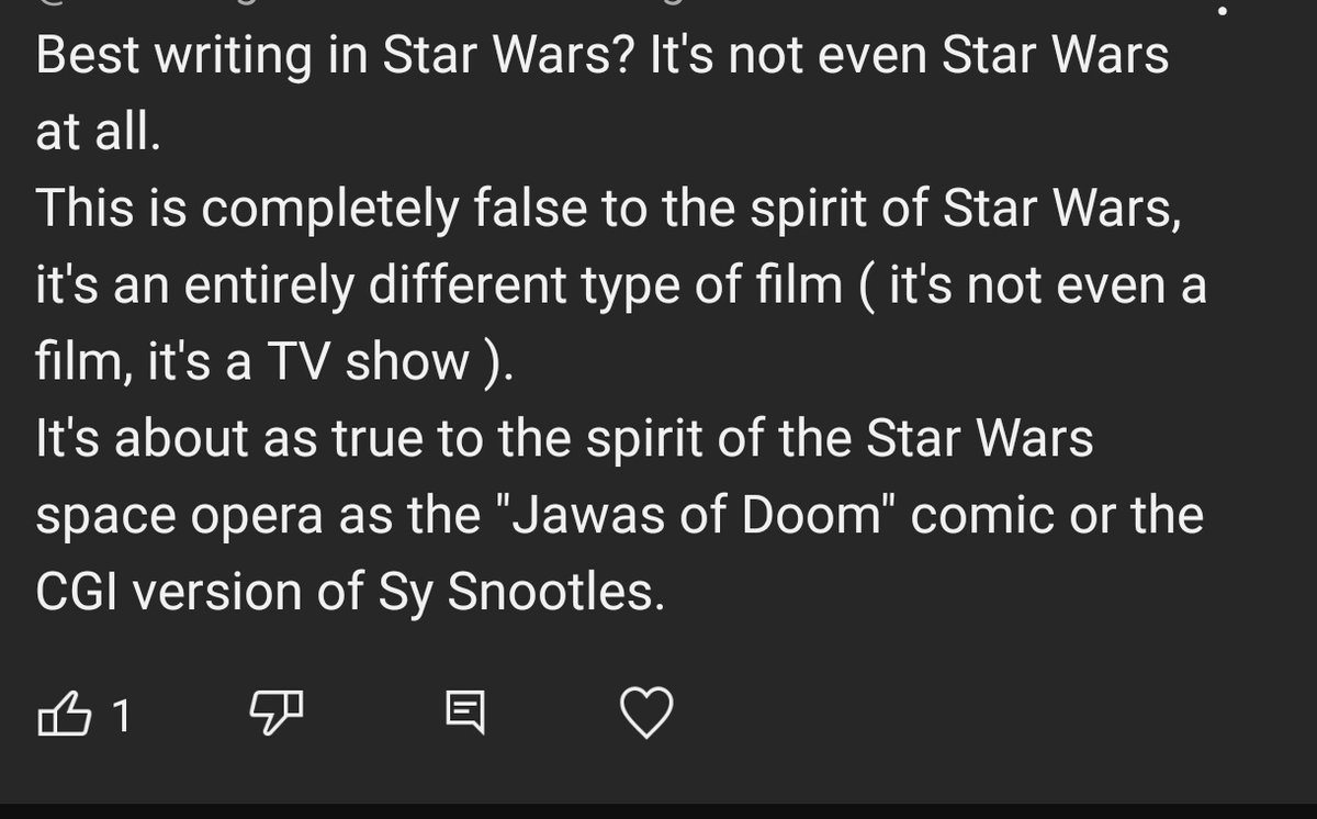 RamblingMuch's tweet photo. Got this comment on one of my videos talking about how great Andor is. 
#StarWars community, what are your thoughts? 

I think this take is extremely out of touch and pretty dumb, but I'm interested to see what other people think
#Andor https://t.co/rSZaVF2xoI