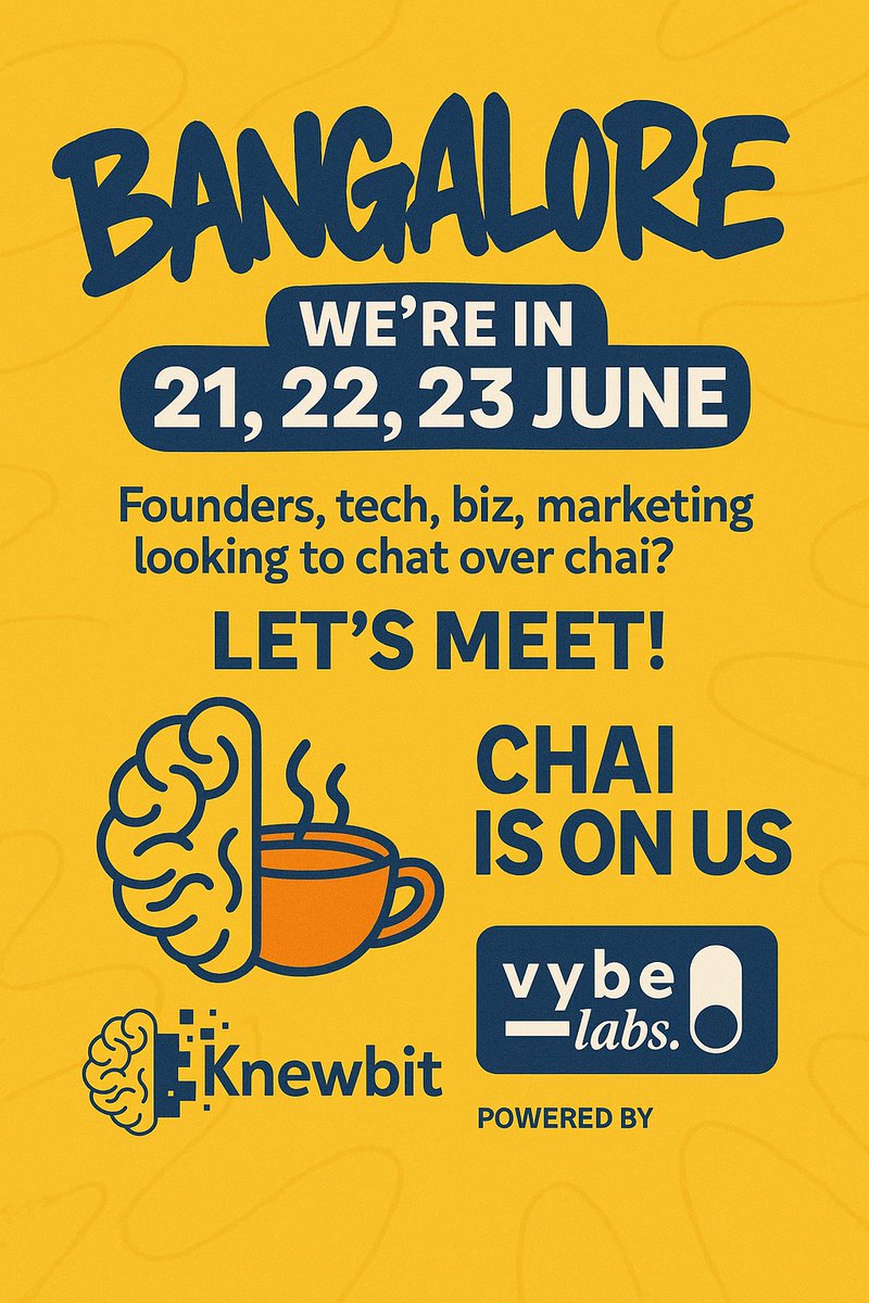 knewbitxyz's tweet image. 🚨 Team Knewbit is in town on 21, 22, 23 June and we’re inviting founders, builders, and marketers for some good old conversation over chai and breakfast.
💬 DM us or fill the form: docs.google.com/forms/d/e/1FAI…
Let’s build and vibe. #BangaloreBuilders #Warpspeed2025 #Knewbit