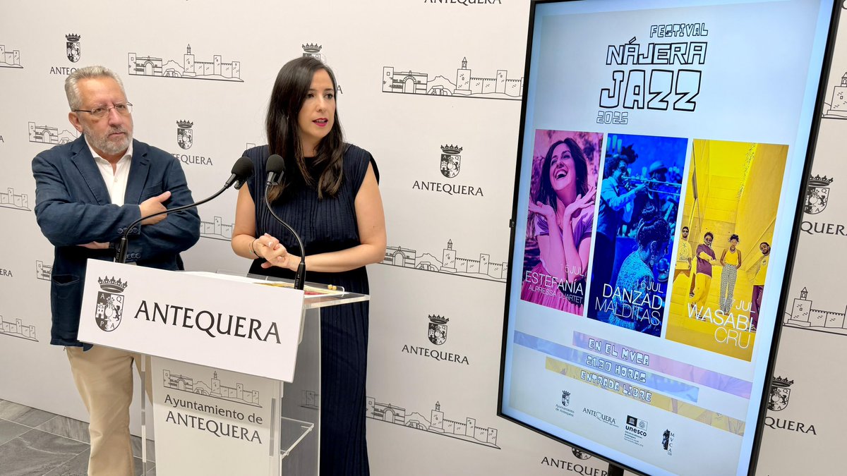 🎹🎷 Antequera vibrará con tres noches de #jazz de la mano del #FestivalNájeraJazz

🎵 Estefanía Alpressa Quartet
🎵 Danzad Malditas
🎵 Wasabi Cru

🎟️ Invitaciones disponibles en el MVCA

👉🏽Sumamos eventos culturales para conectar con todos los públicos

#Antequera es #MásCiudad